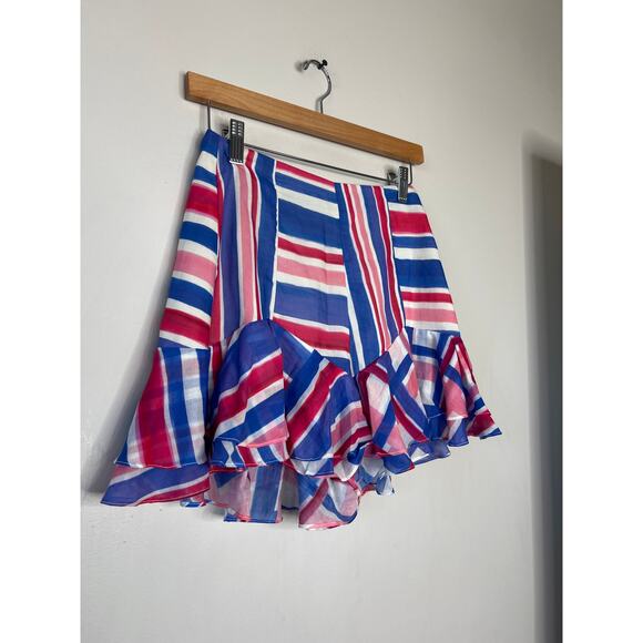 NEW PatBO Riviera Ruffled Cotton Gauze Blue Pink Striped Shorts Size: 0 - Picture 3 of 7